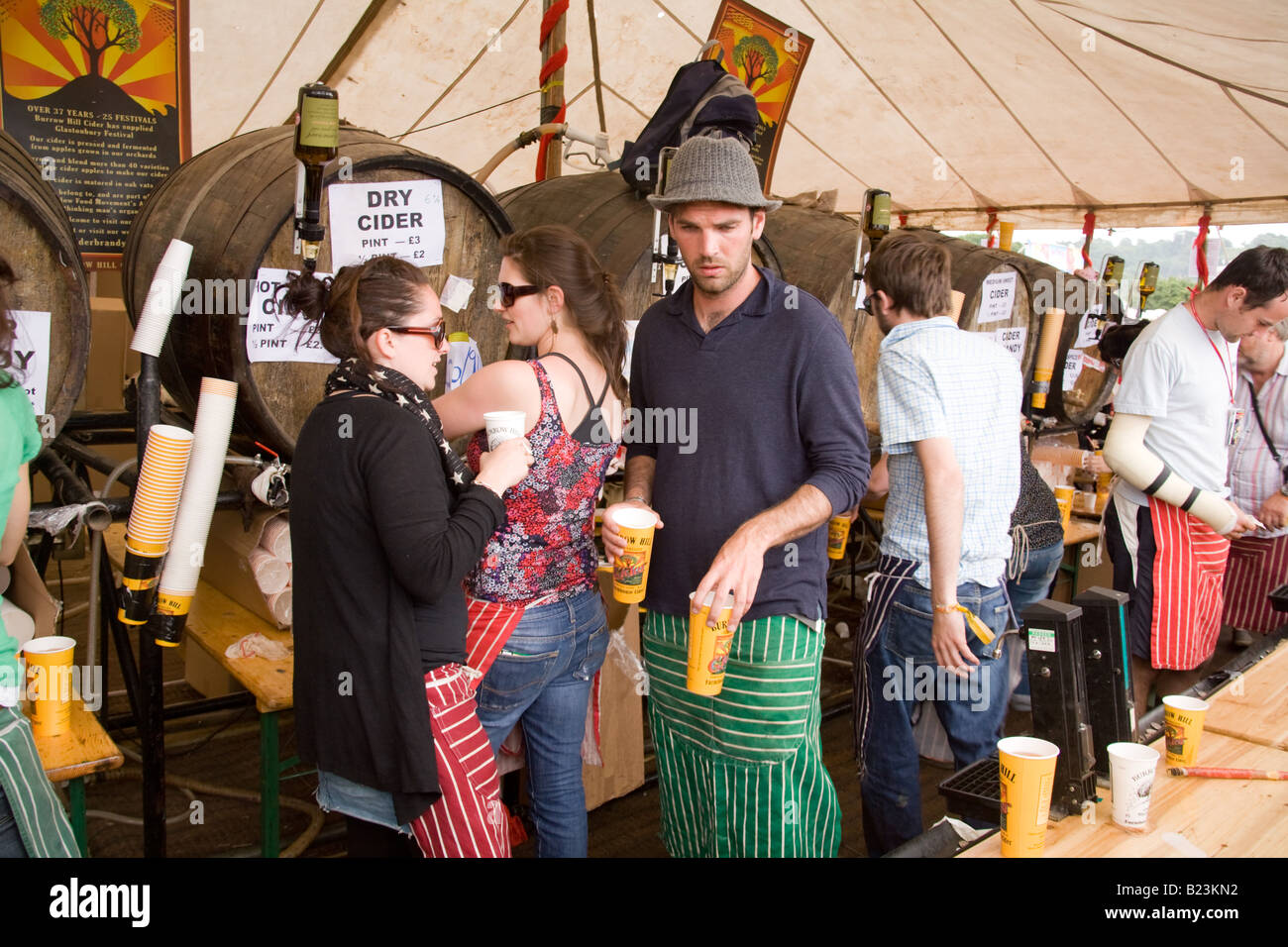 The cider tent at Glastonbury Festival 2008 Stock Photo