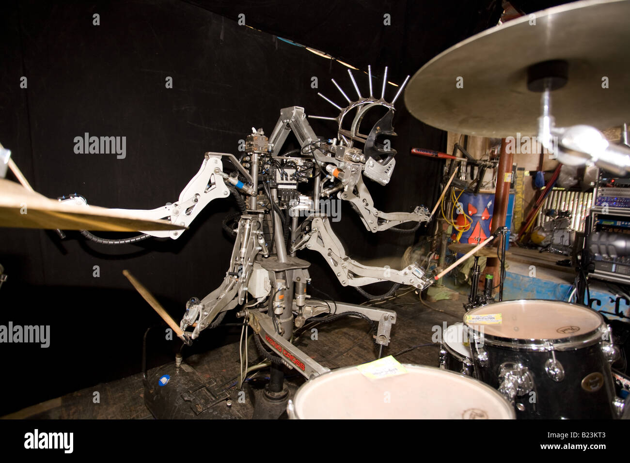Robot drummer at Trash city, Glastonbury Festival 2008 Stock Photo - Alamy
