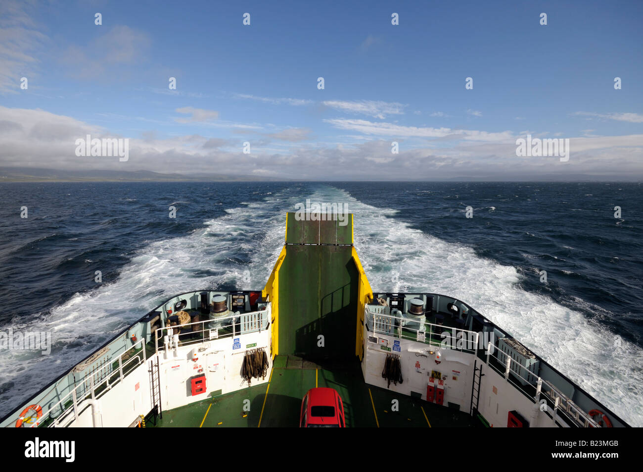 View from the rear or stern of a car ferry at sea Stock Photo