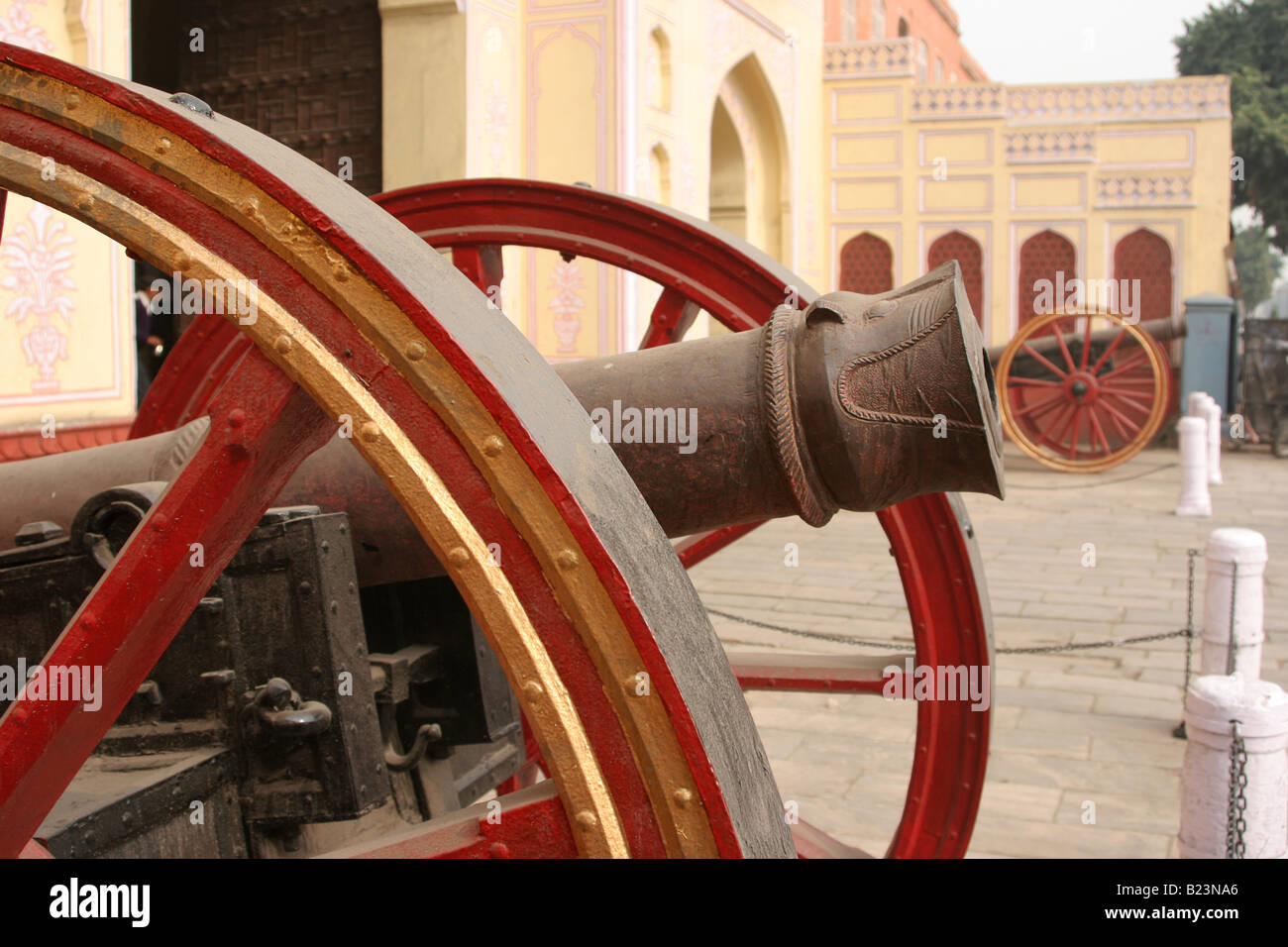 Decorated iron cannon in Jaipur Rajasthan India 2007 Stock Photo