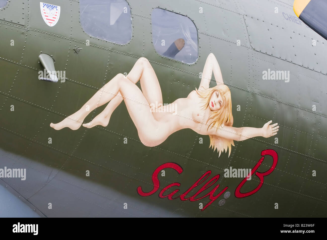 Boeing B17G Flying Fortresss nose art Sally B Stock Photo