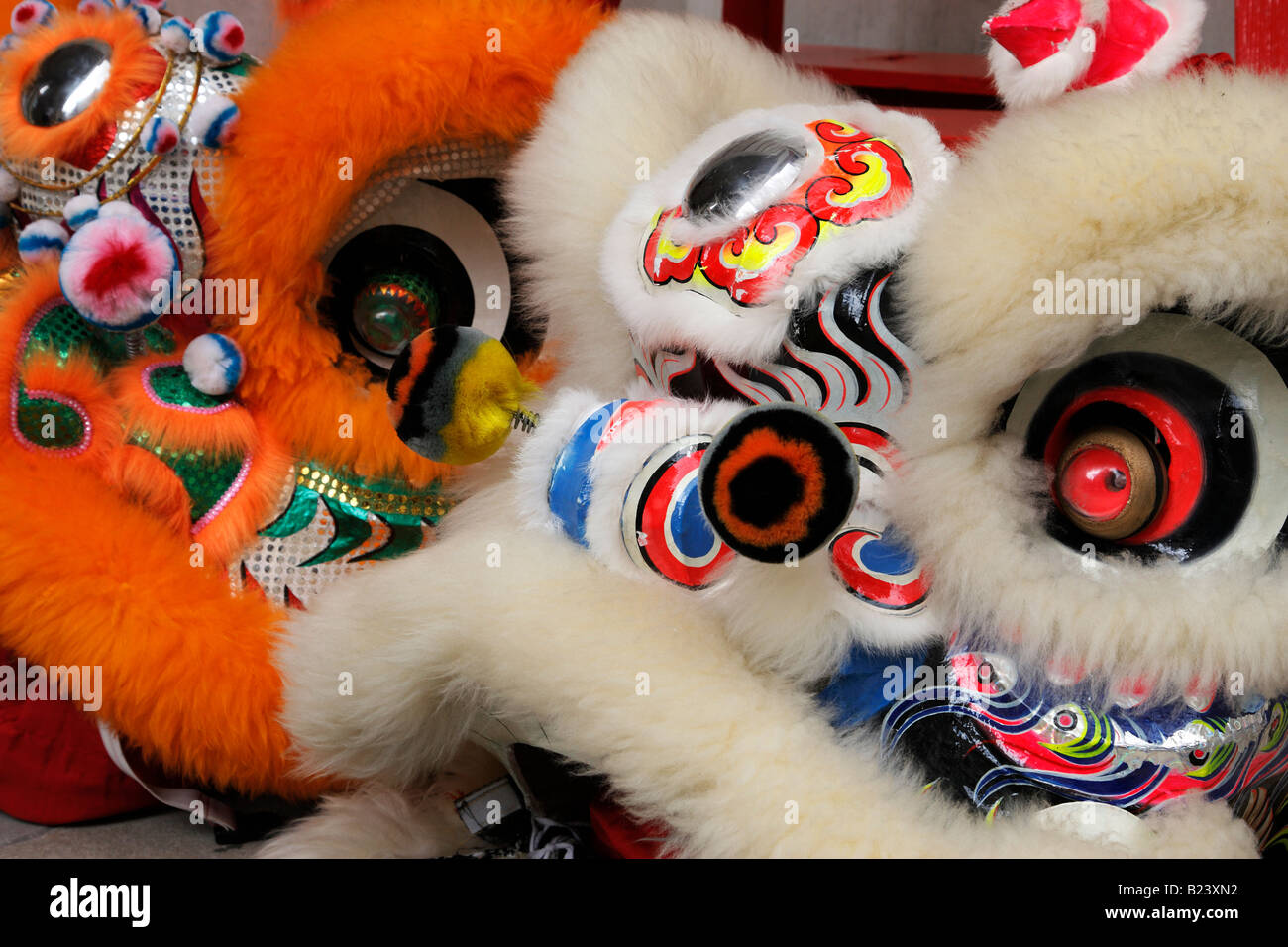 close up of a chinese dragon head costume during a celebration birmingham west midlands uk Stock Photo