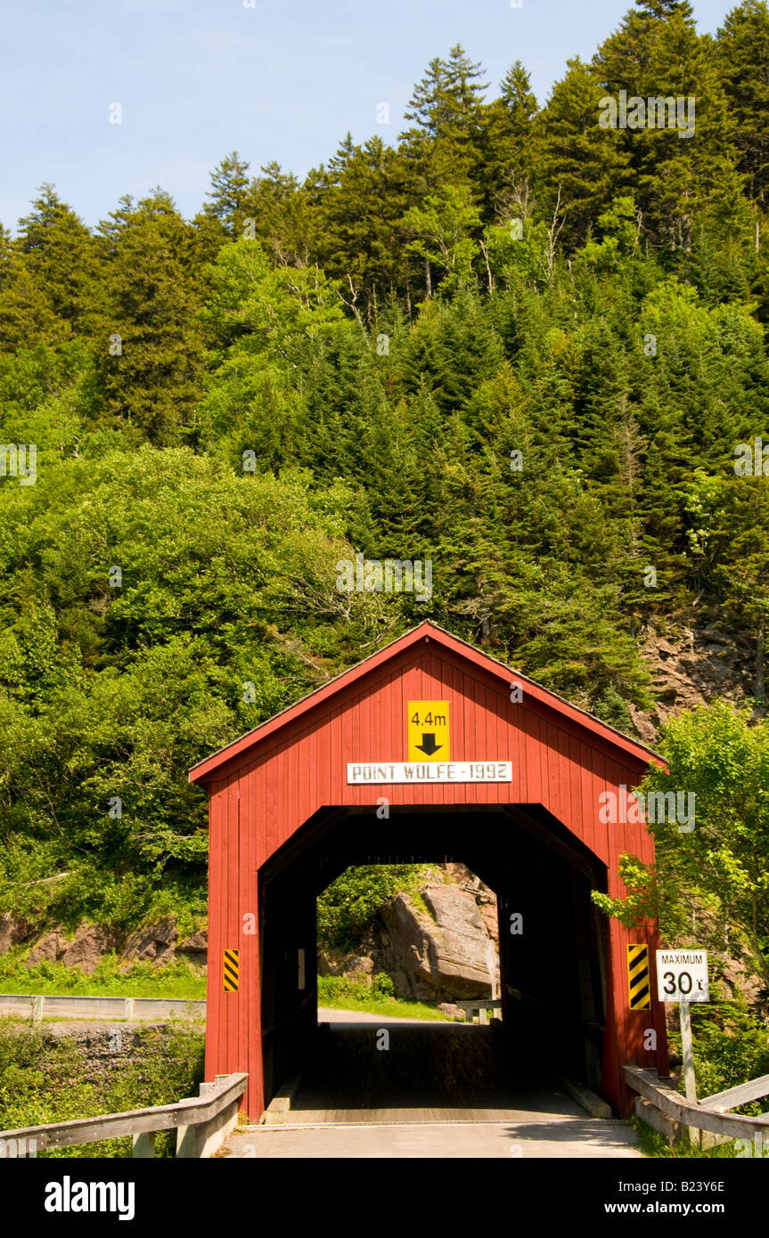 Canada New Brunswick Pont Wolfe Red Covered Bridge Fundy National Park near Alma Fundy Coast Stock Photo