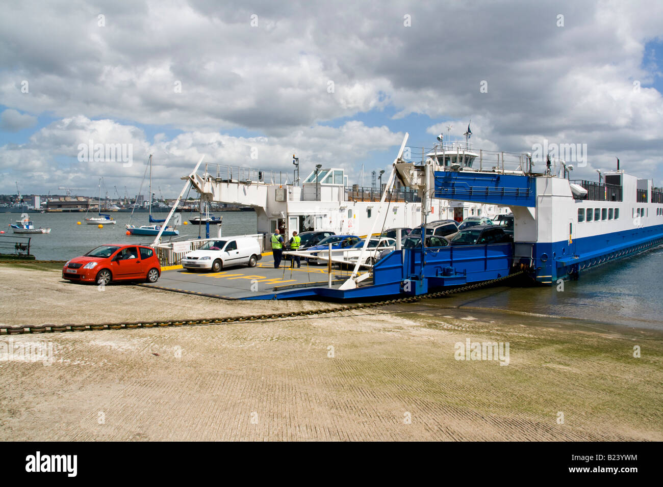 Cars disembarking a ferry at Torpoint Cornwall England UK Stock Photo