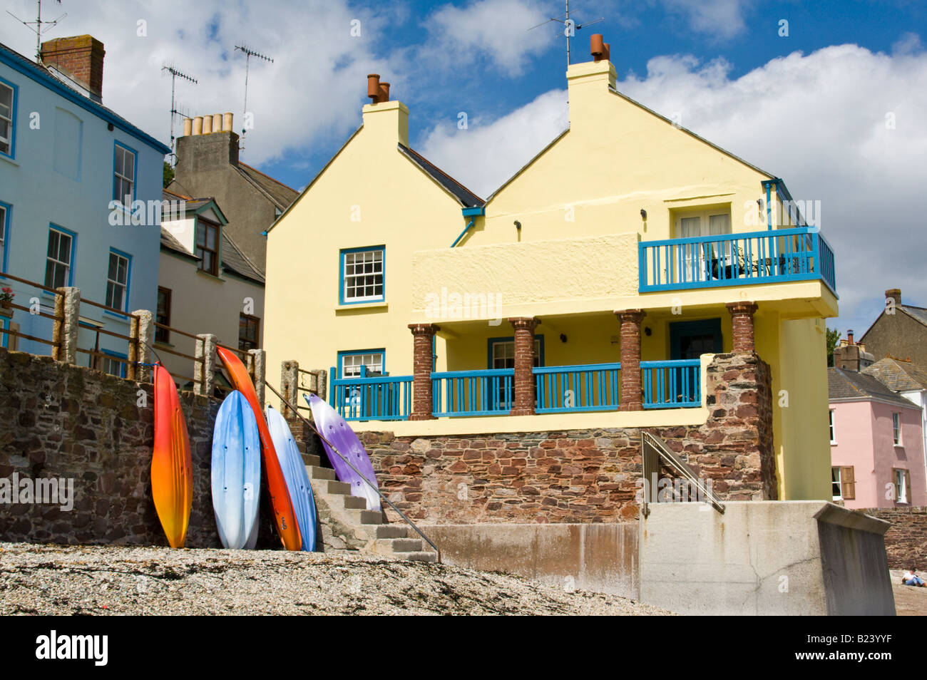 Houses at Kingsand Cornwall UK seen from the beach Stock Photo