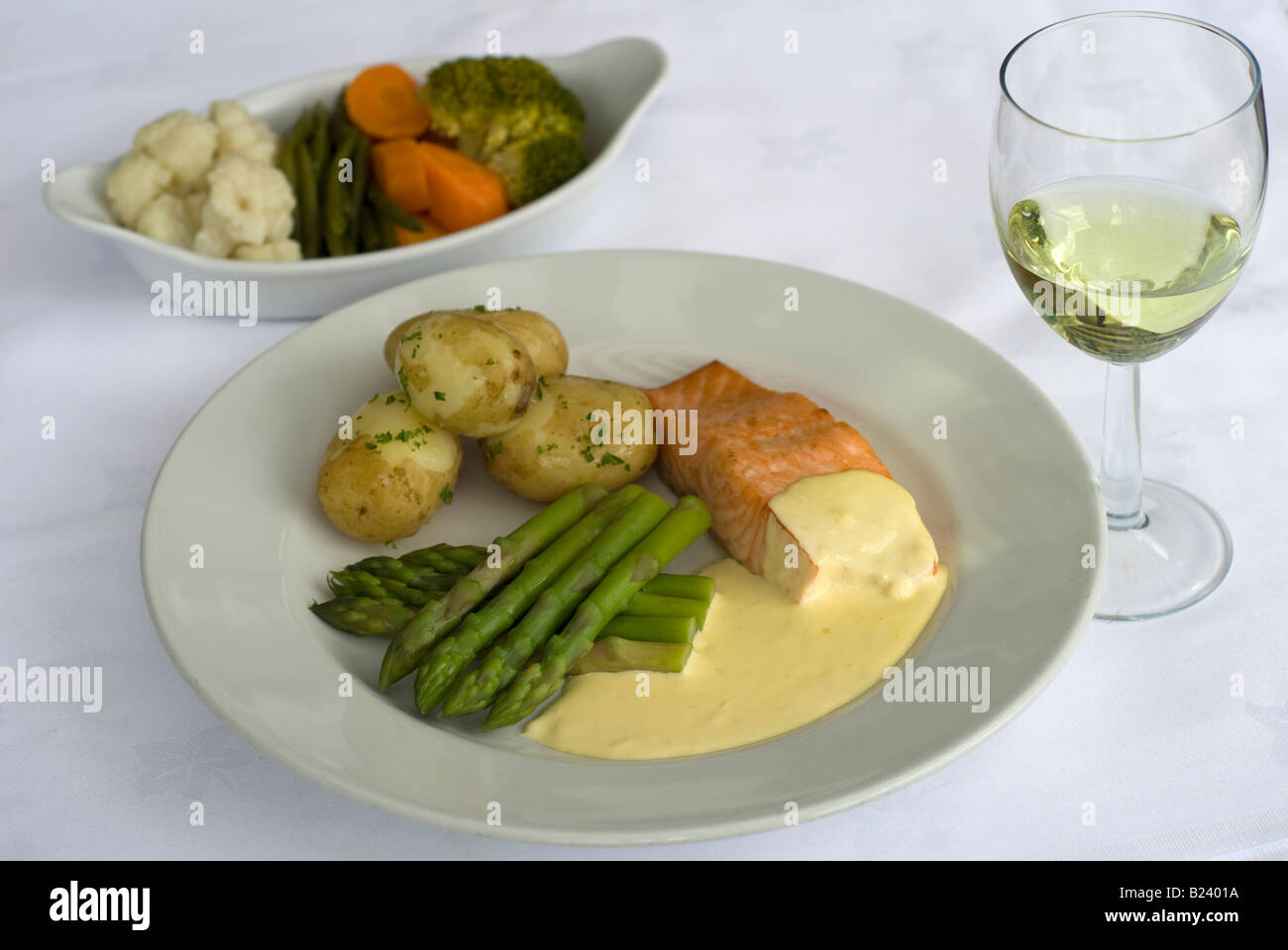 Salmon and Asparagus with New Potatoes and Hollandaise Sauce Stock