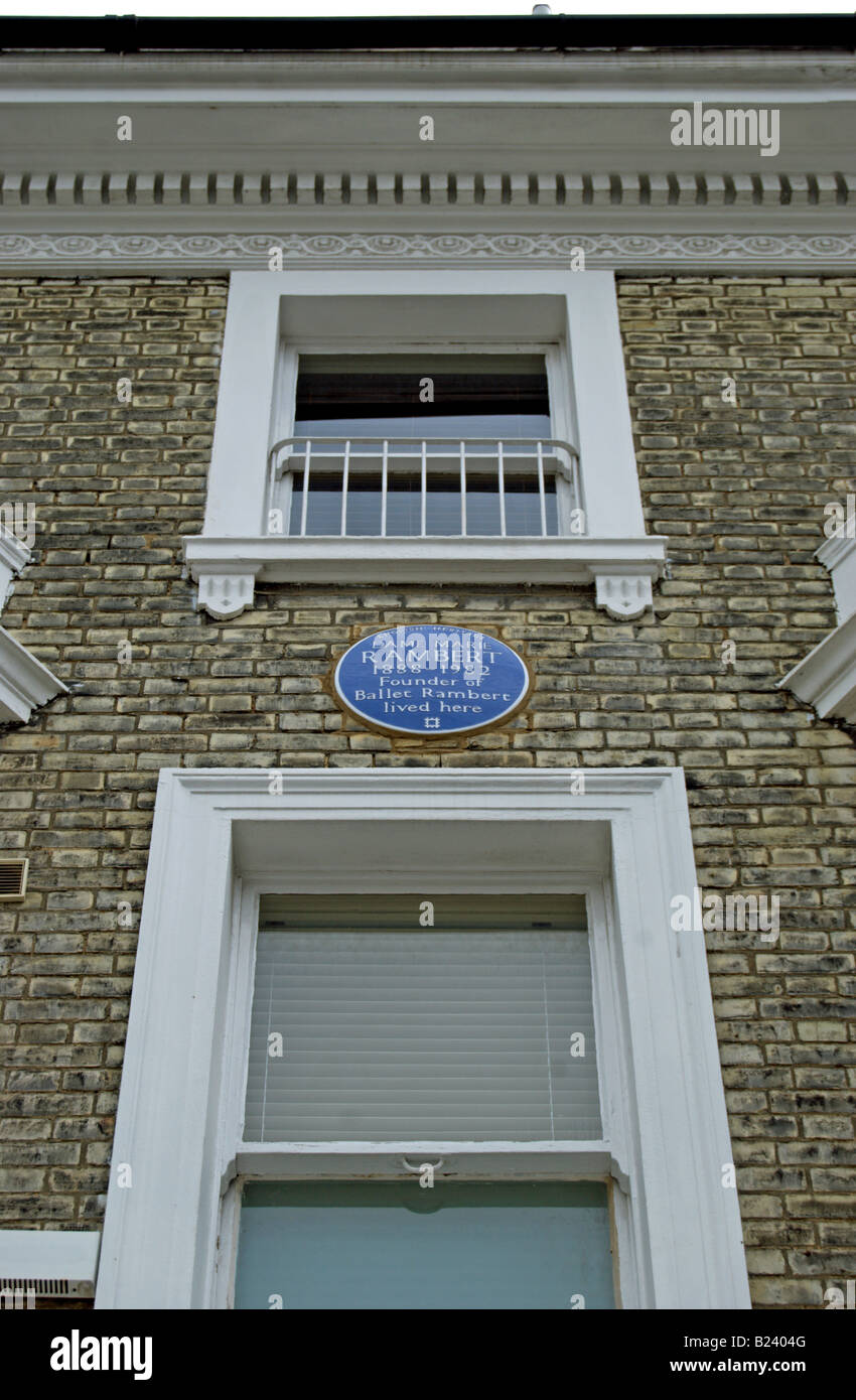 blue plaque marking a former home of dame marie rambert, founder of the royal ballet, in campden hill gardens, london, england Stock Photo