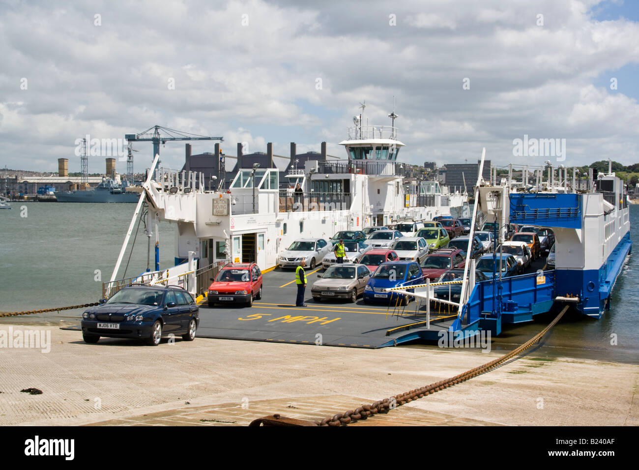 Cars disembarking a ferry at Torpoint Cornwall England UK Stock Photo