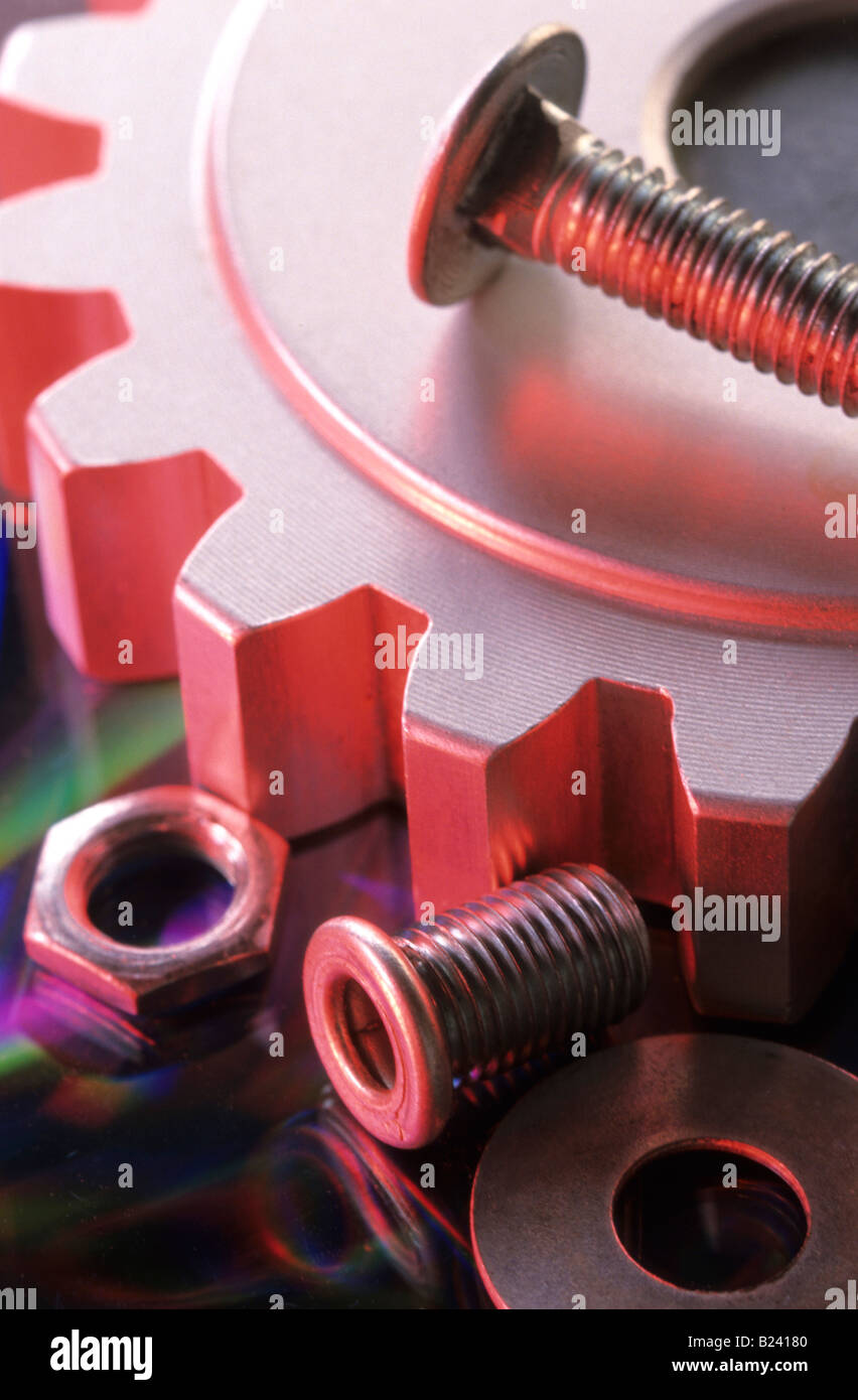 Nuts bolts gear conceptual industry still life Stock Photo Alamy
