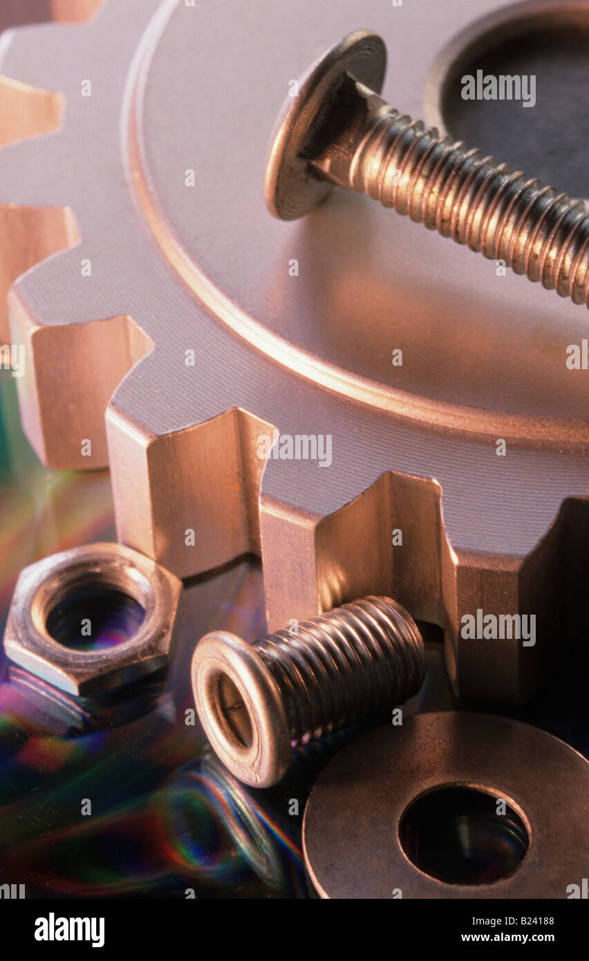 Nuts bolts gear conceptual industry still life Stock Photo Alamy