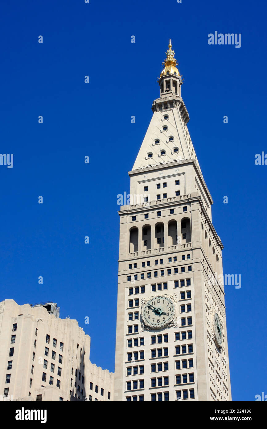 The 700 feet marble clock tower in Madison Avenue - New York City, USA Stock Photo