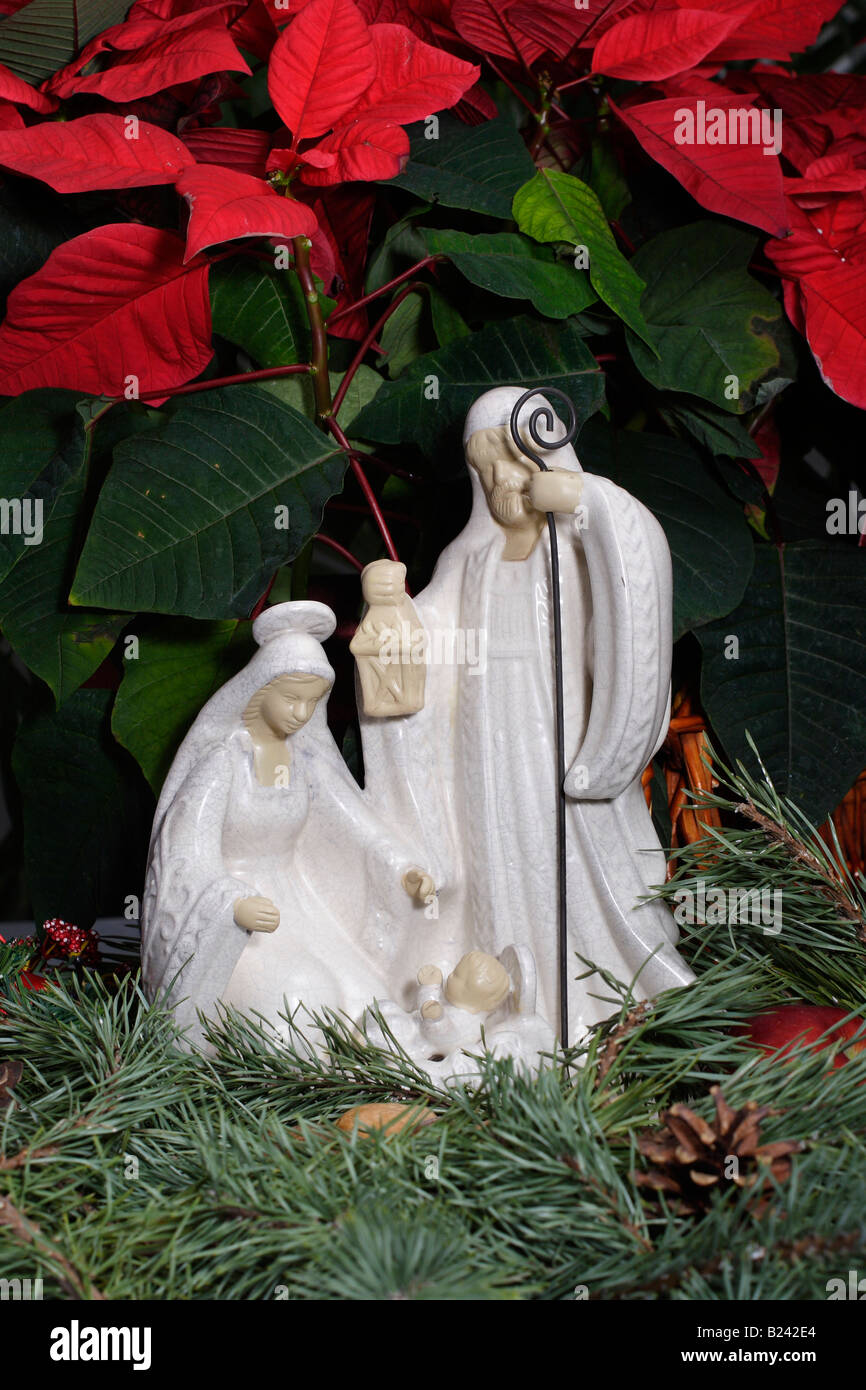 Traditional Christmas nativity scene with Holy family in Bethlehem ...