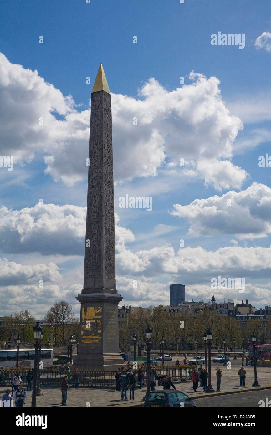 Place de la Concorde in spring sunshine with Egyptian Obelisk daytime Paris France Europe EU Stock Photo