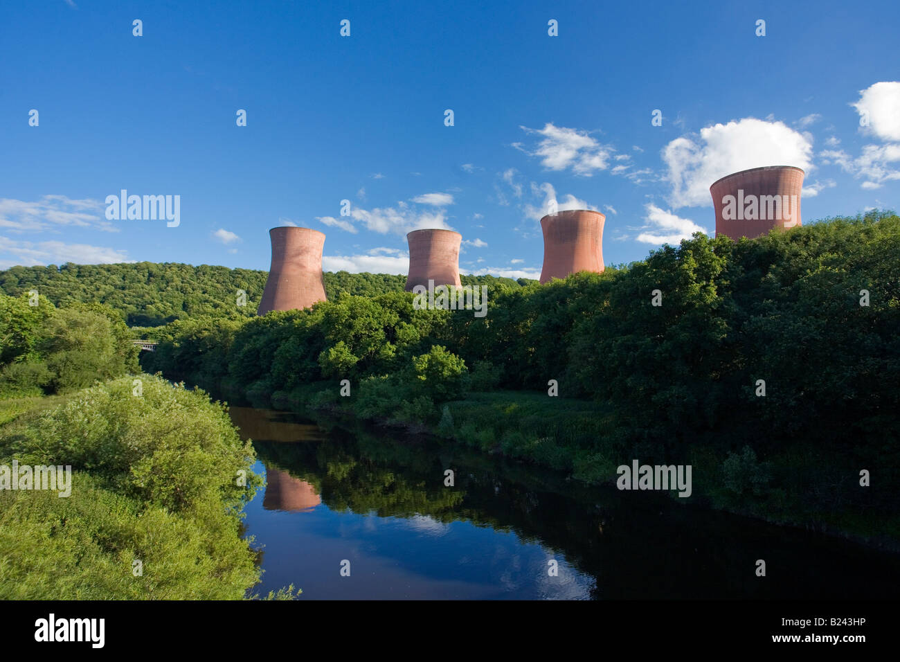 Ironbridge Power Station Cooling Towers on the banks of the River Severn in late evening summer light Shropshire England UK GB Stock Photo