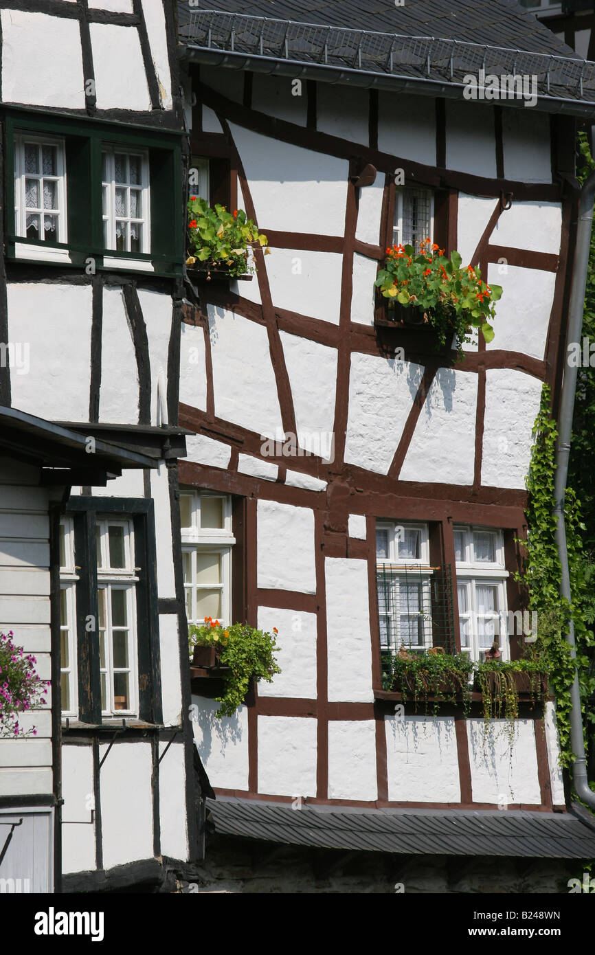 Traditional German architecture - fachwerk - in the town of Monschau, Eifel region. Stock Photo