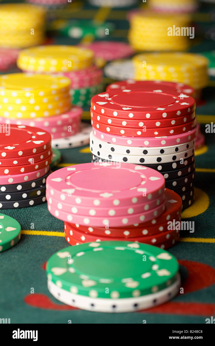Stacked gambling chips Stock Photo Alamy