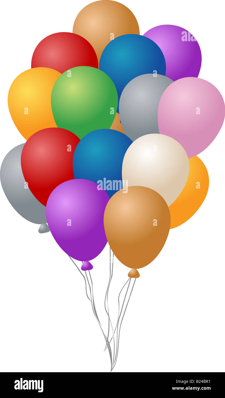 Festive party balloons inflated and hanging by string illustration
