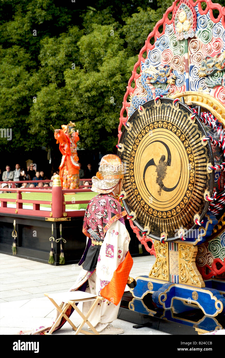 Taiko Drummer wearing traditional period costume in Meiji Jingu Tokyo
