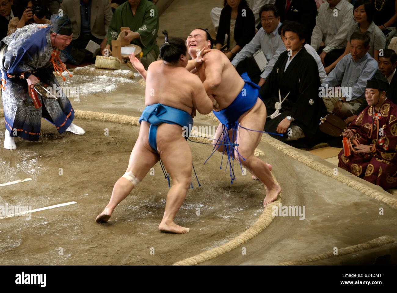 Two Sumo Wrestlers in competition - Tokyo, Japan Stock Photo