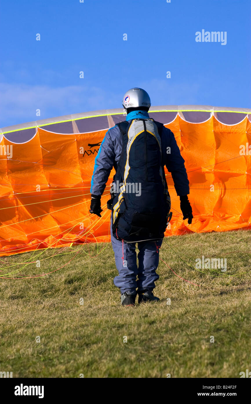 Paraglider Preparing To Take Off Stock Photo Alamy