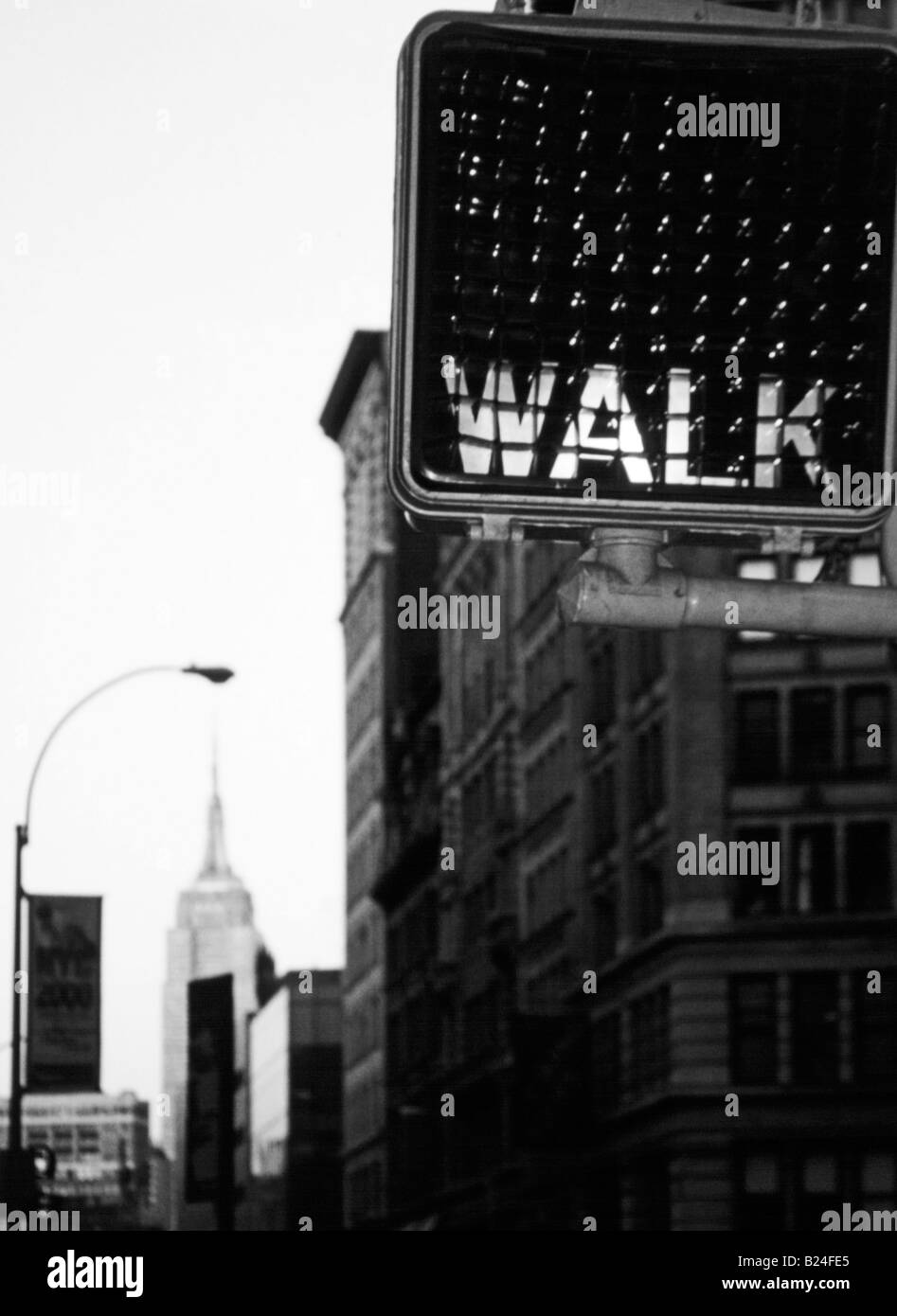 Typical Walk Street Sign Empire State Building Manhattan New York New