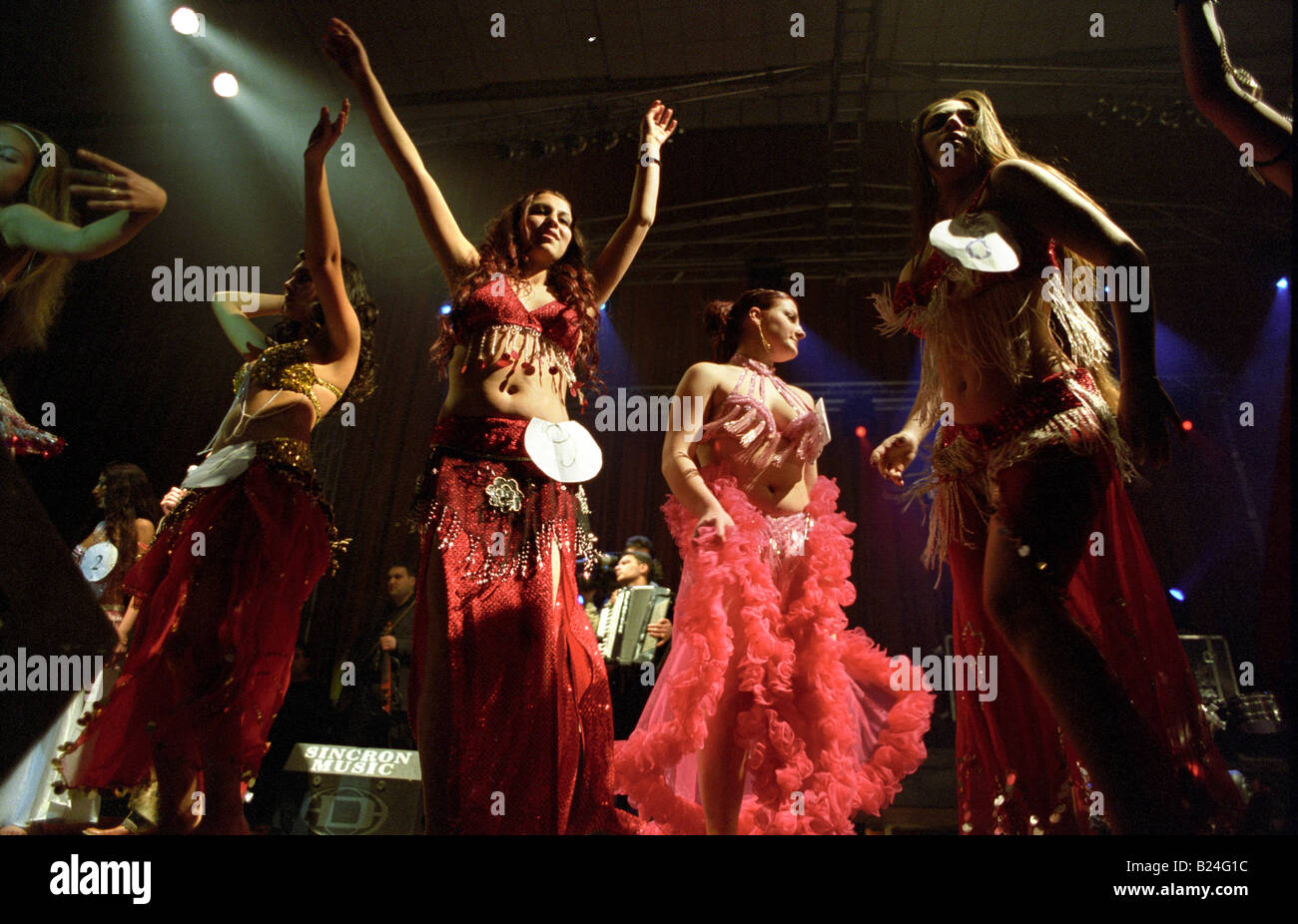 gypsy girls dancing during a beauty contest Stock Photo