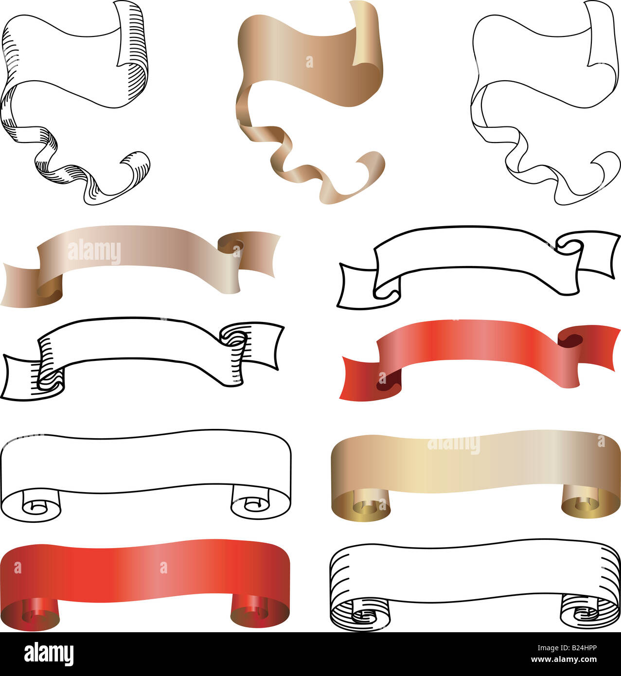 Scroll, banner, and flag design elements, several alternatives Stock ...