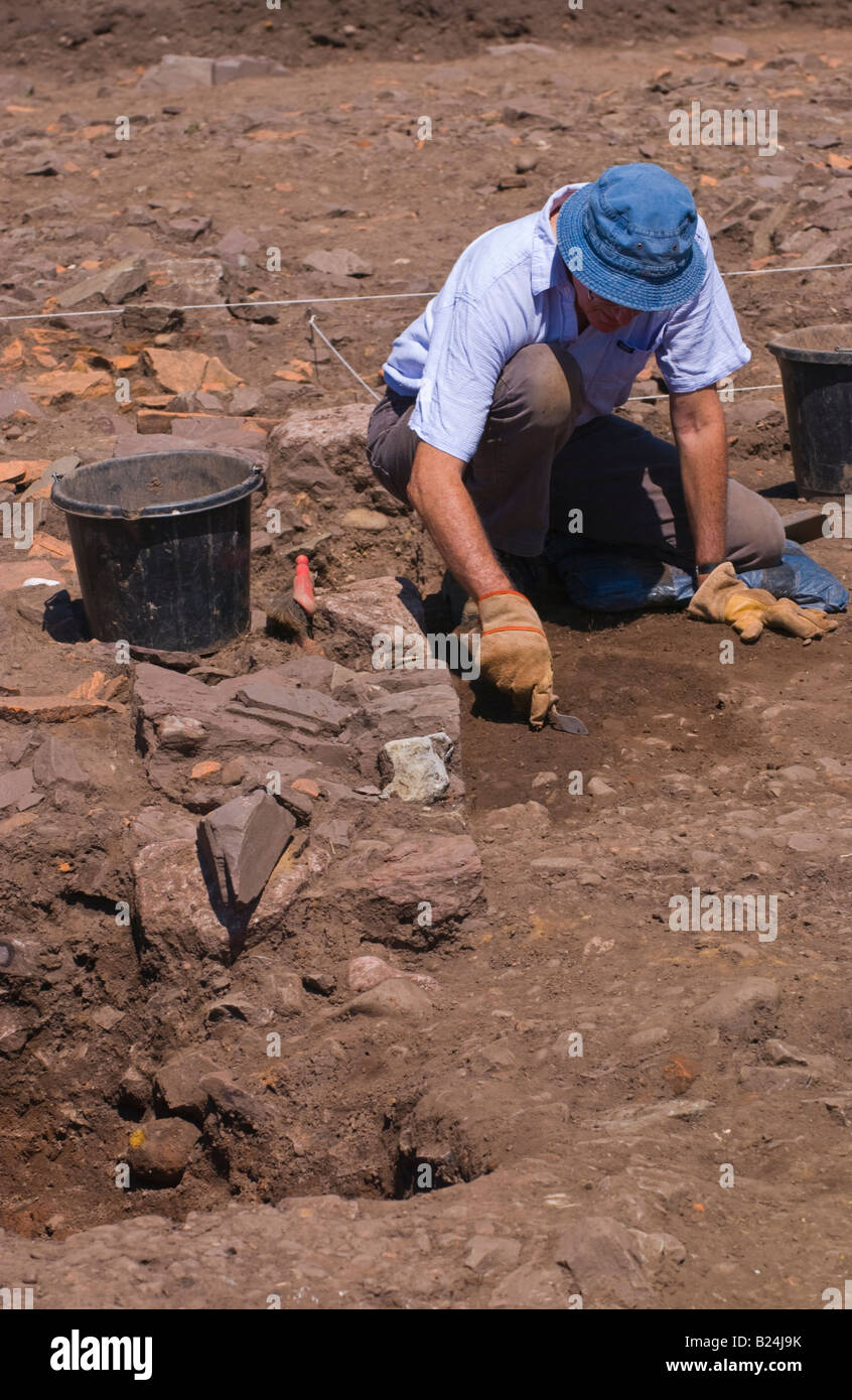 Archaeologists excavate a warehouse of the Roman Second Augustan Legion at Priory Field Caerleon South Wales UK EU Stock Photo