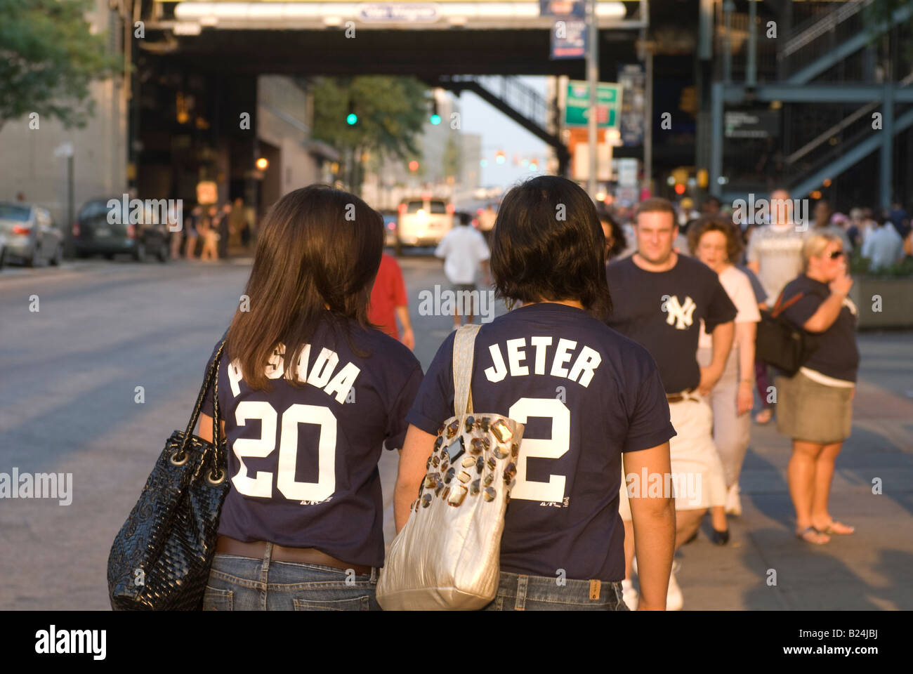 Baseball fans arrive at Yankee Stadium in the New York borough to The Bronx Stock Photo