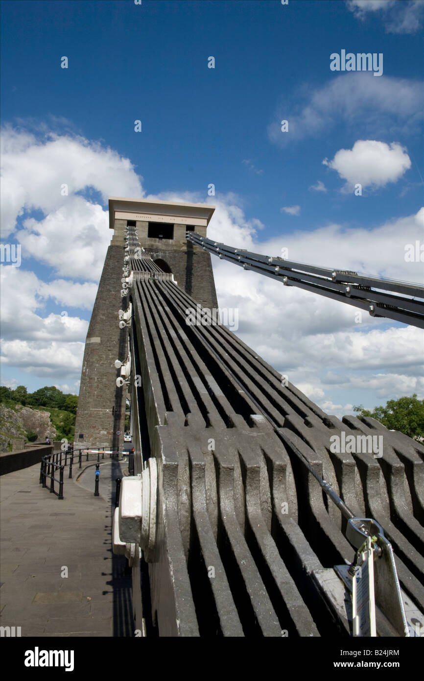 Clifton suspension bridge from west abutment showing detail of