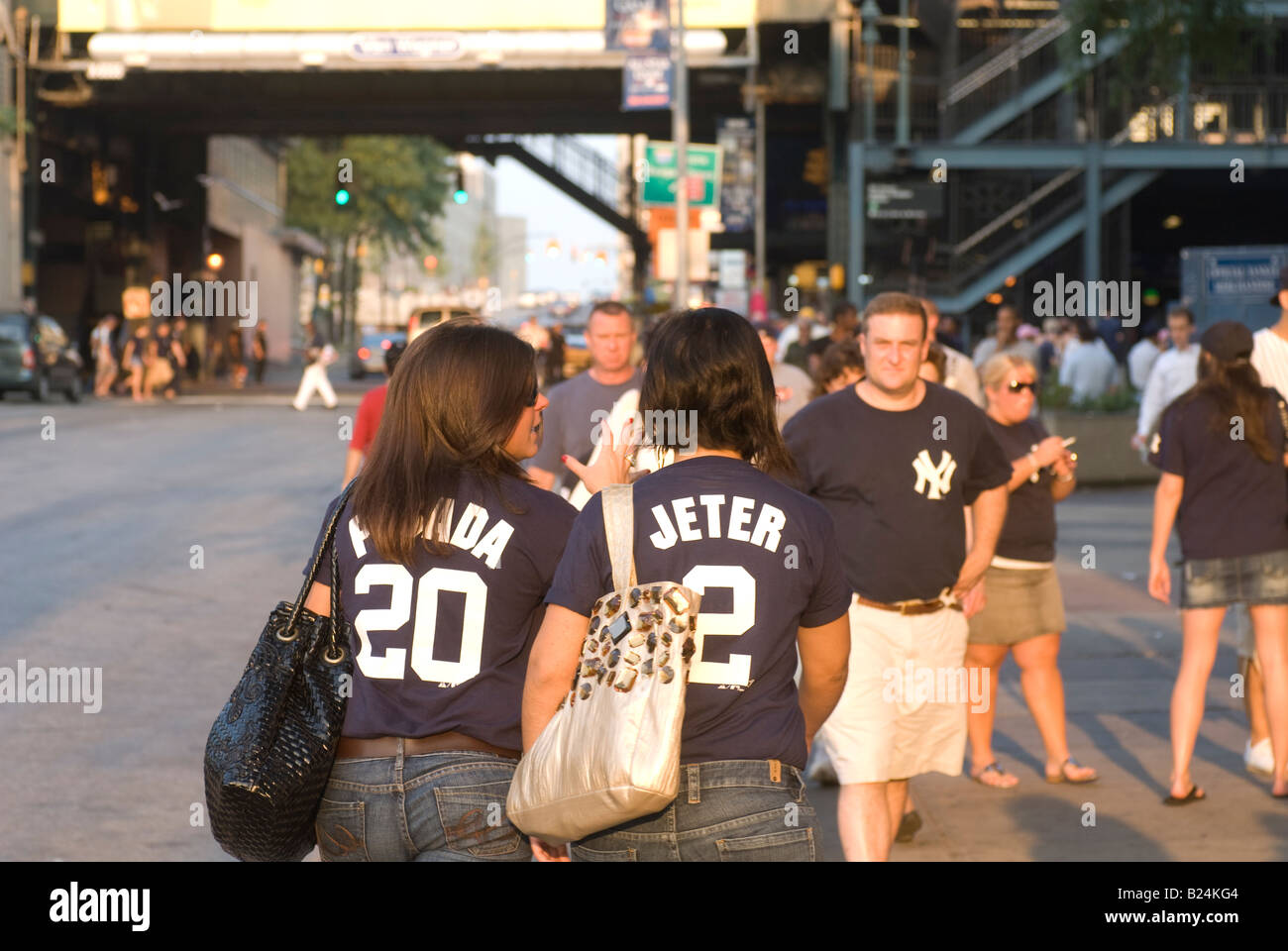 Baseball fans arrive at Yankee Stadium in the New York borough to The Bronx Stock Photo