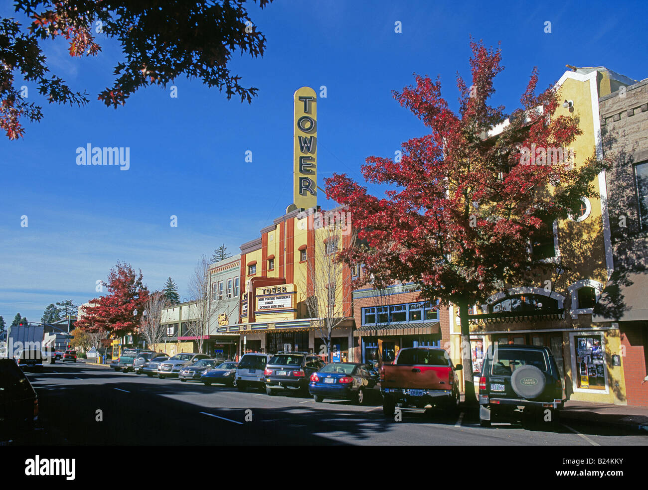 USA OREGON BEND A view of the famous Tower Theater and Wall Street in downtown Bend Oregon Stock
