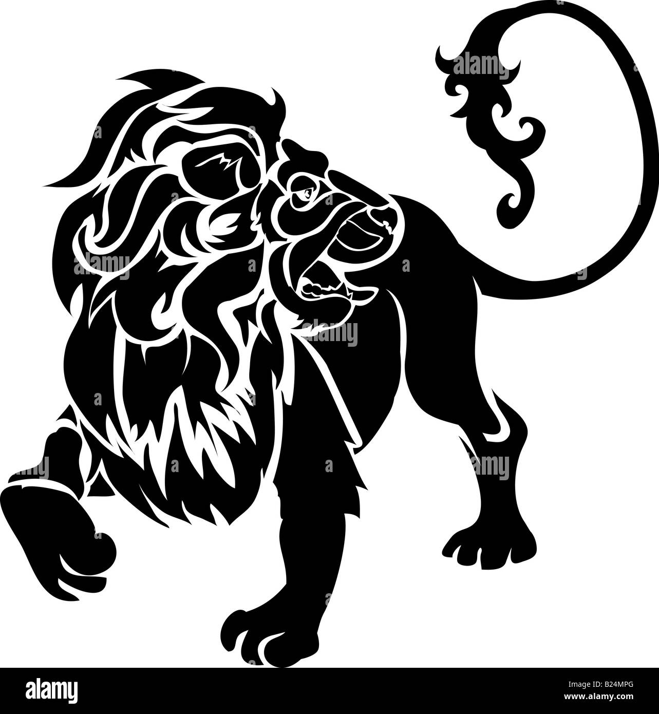 Lion. Monochrome illustration of a stylised lion Stock Photo
