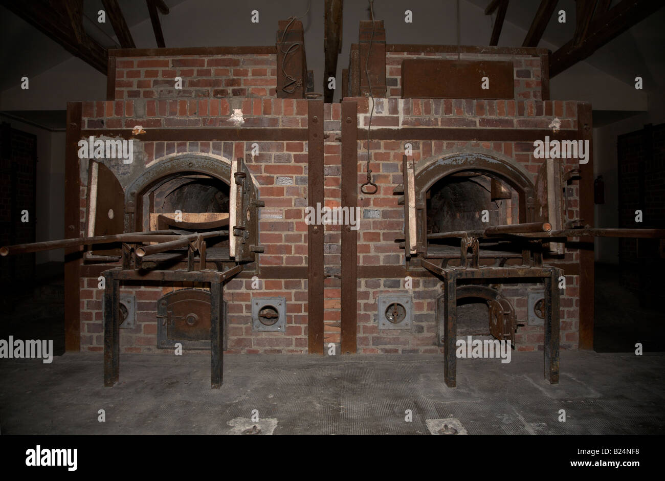 infamous crematorium ovens in Barrack X at dachau concentration camp used to incinerate the bodies of jews and other prisoners Stock Photo