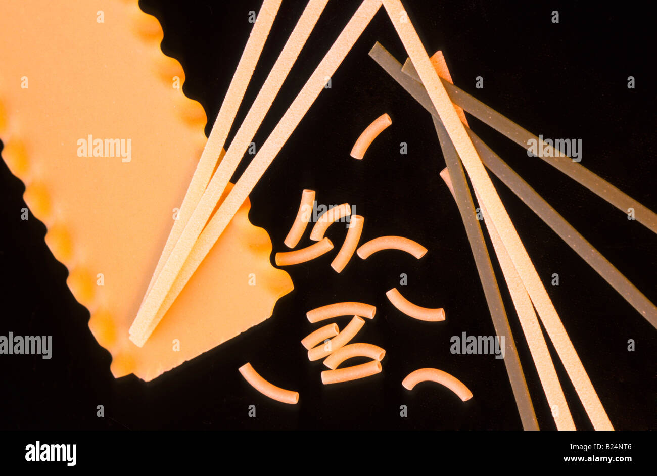 STILL LIFE UNCOOKED PASTA DIFFERENT TYPES OF PASTA Stock Photo