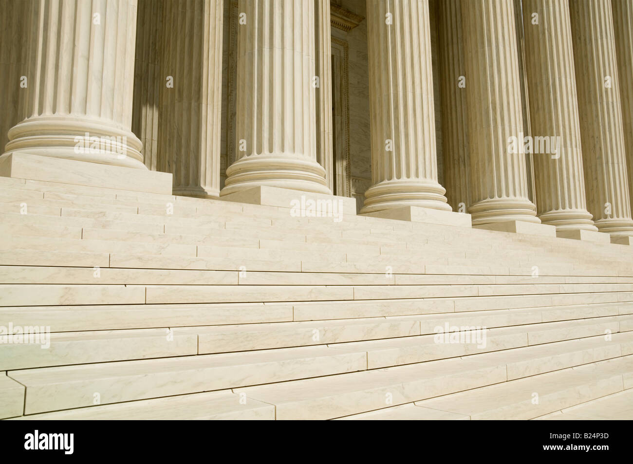 The columns at the entrance to the US Supreme Court in Washington DC Stock Photo