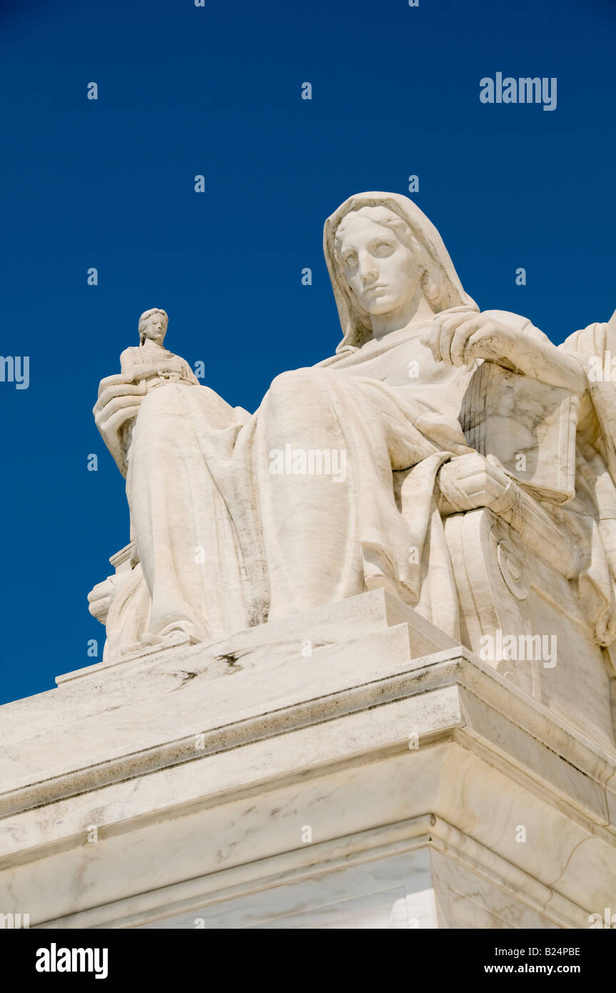 The statue called Contemplation of Justice at the entrance to the US Supreme Court in Washington DC Stock Photo