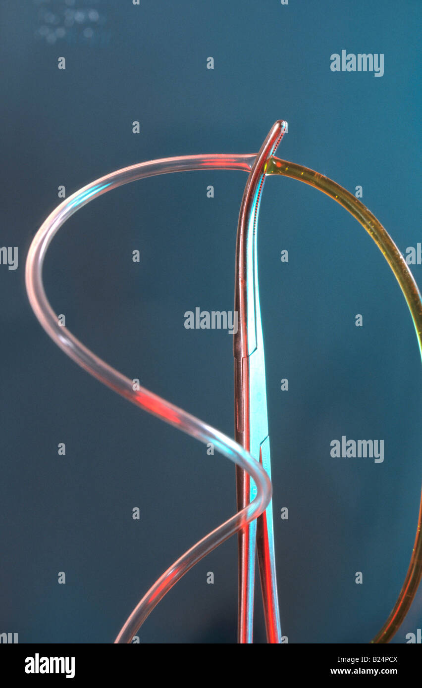 STILL LIFE HEMOSTAT CLAMPS TUBING Stock Photo