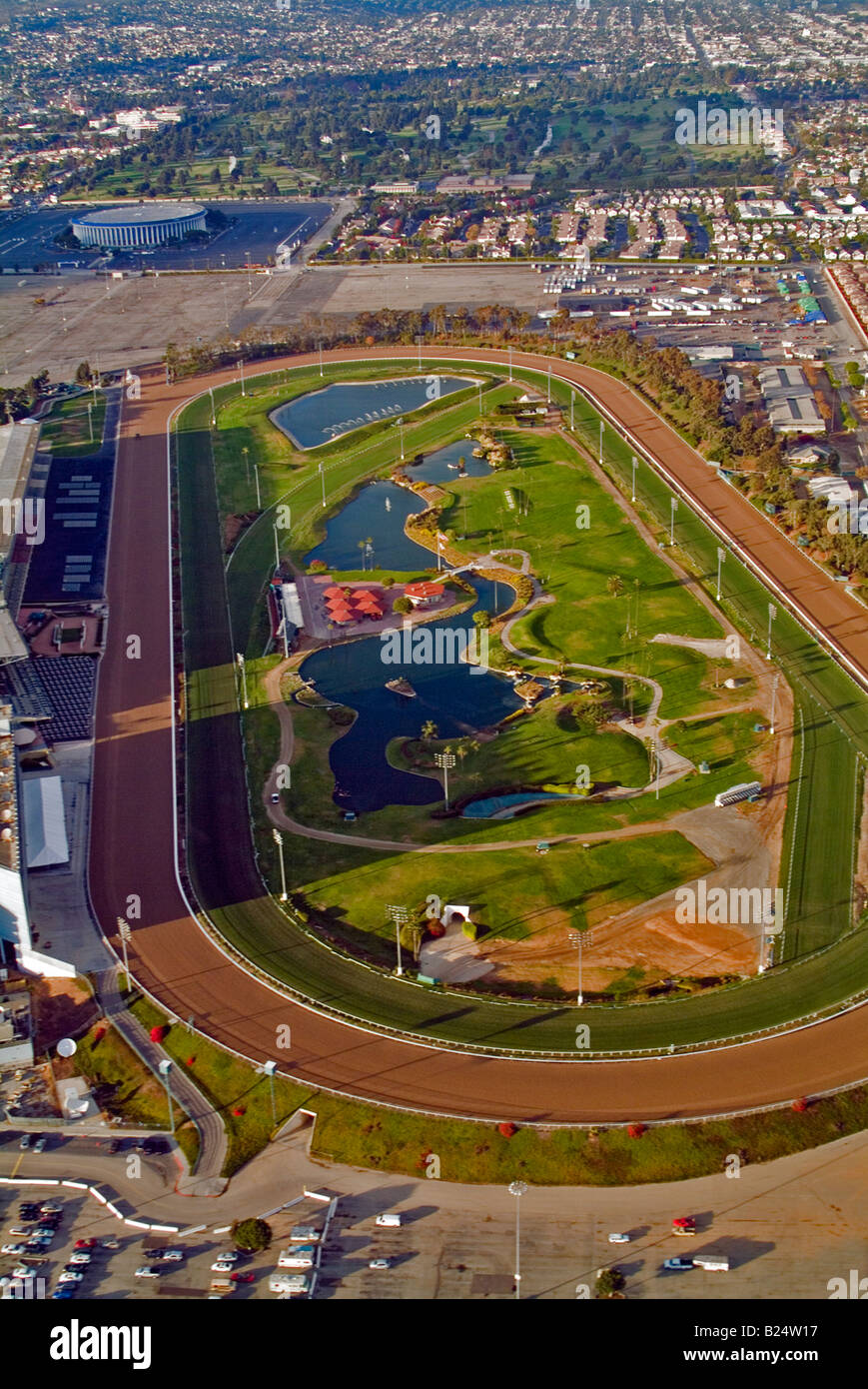Hollywood Park is a thoroughbred race course  in Inglewood, California, USA aerial view Stock Photo