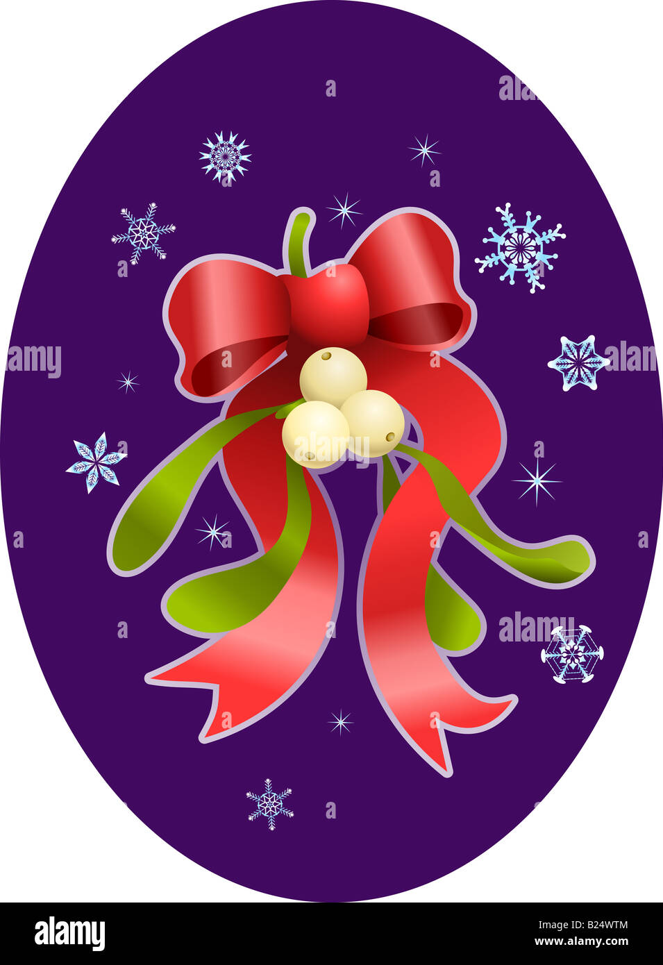 Christmas mistletoe. An illustration of Christmas mistletoe and bow Stock Photo