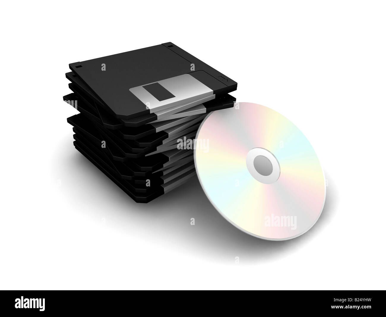 3D render of a stack of floppy disks and a CD Stock Photo Alamy