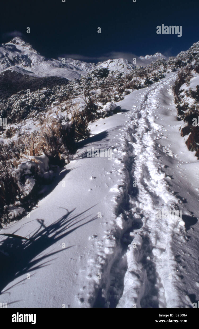 Snow and ice covers the alpine landscape of Key Summit on the Routeburn Track, Fiordland, New ...