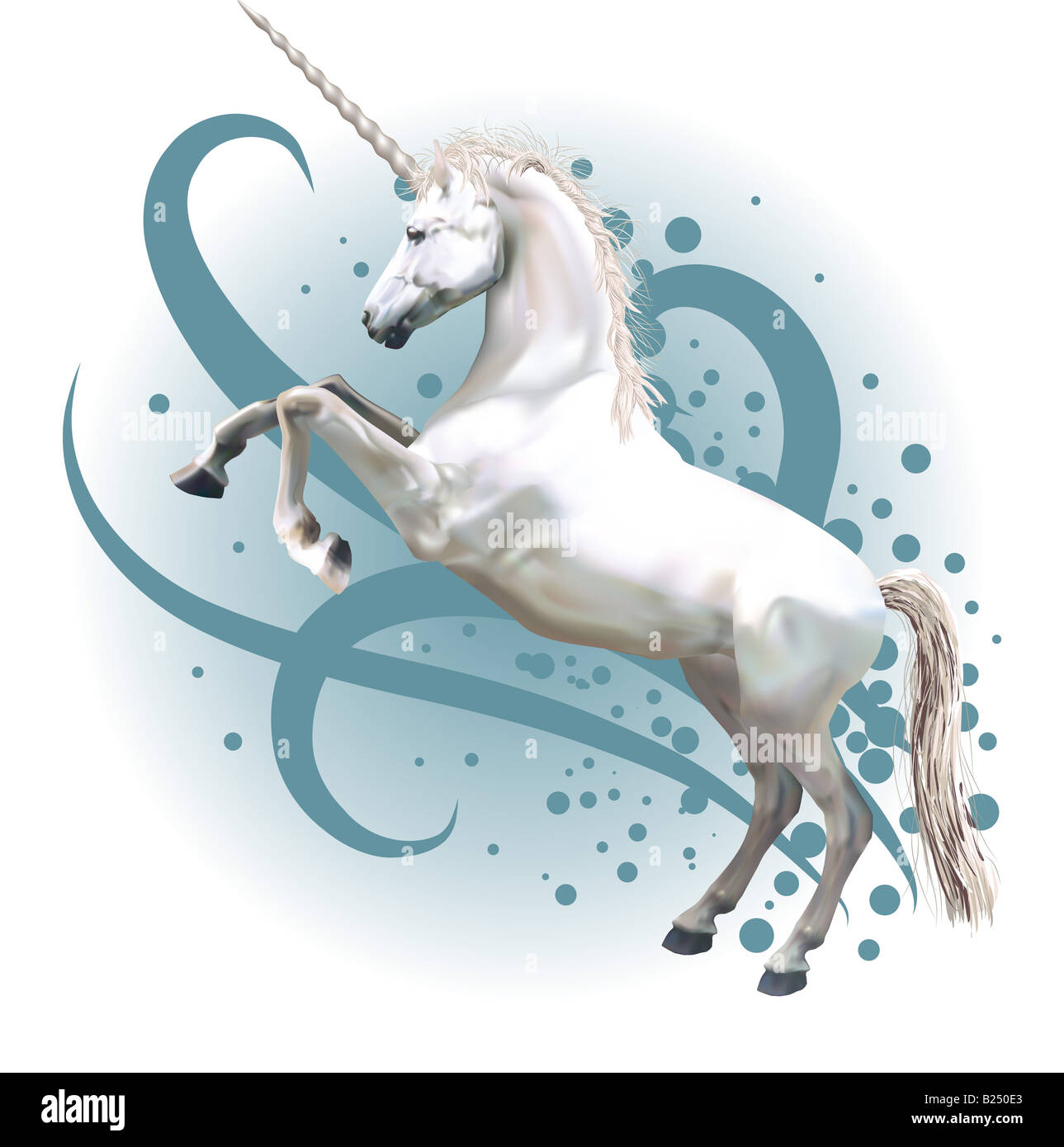 Unicorn. An illustration of a unicorn rearing up on its hind legs. Stock Photo