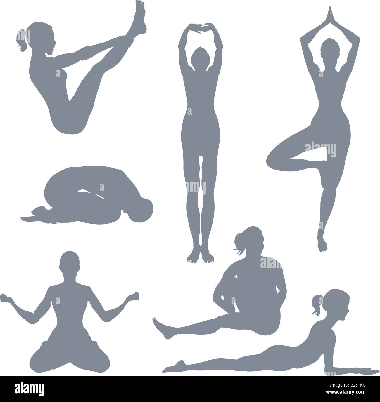 Yoga postures. A set of yoga postures silhouettes. Stock Photo