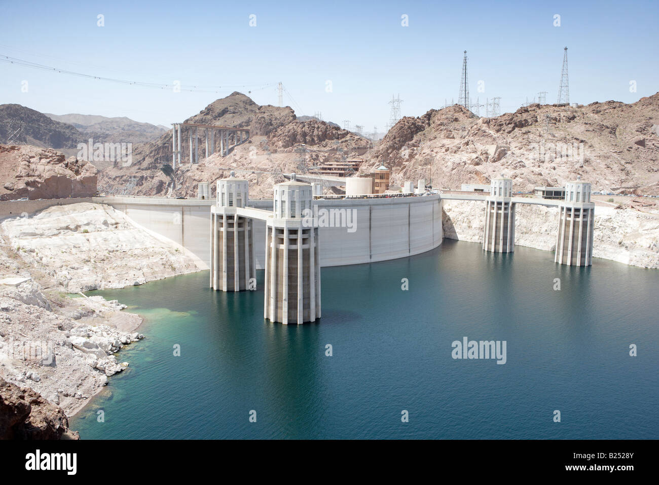 Intake Towers of the Hoover Dam between Arizona and Nevada USA Stock Photo