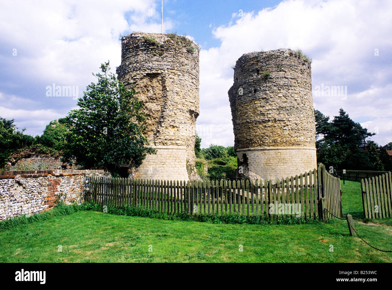 Bungay remains of Norman 12th century Castle round stone towers Suffolk East Anglia England UK Stock Photo