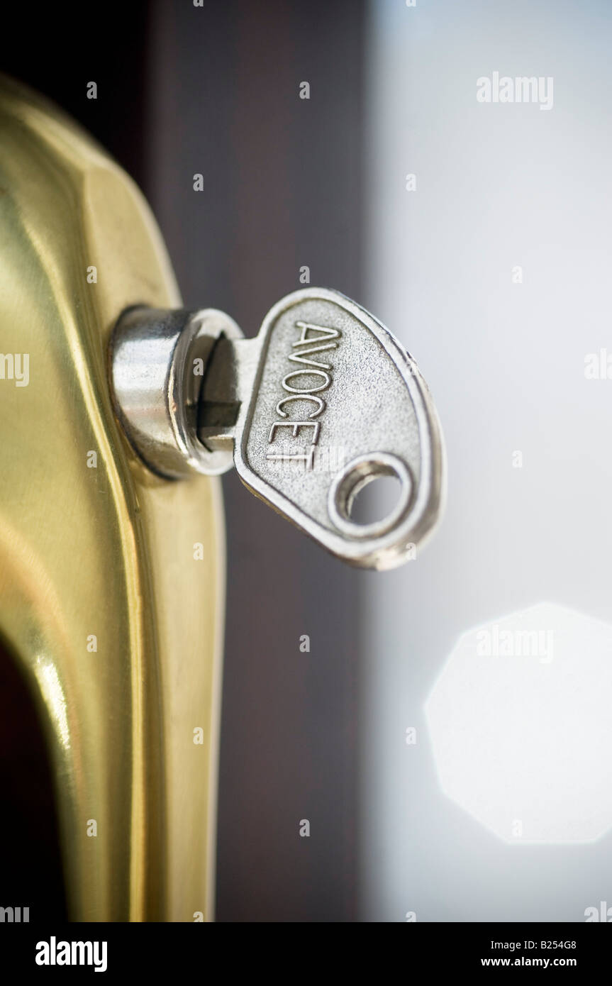 Key in window lock Stock Photo Alamy