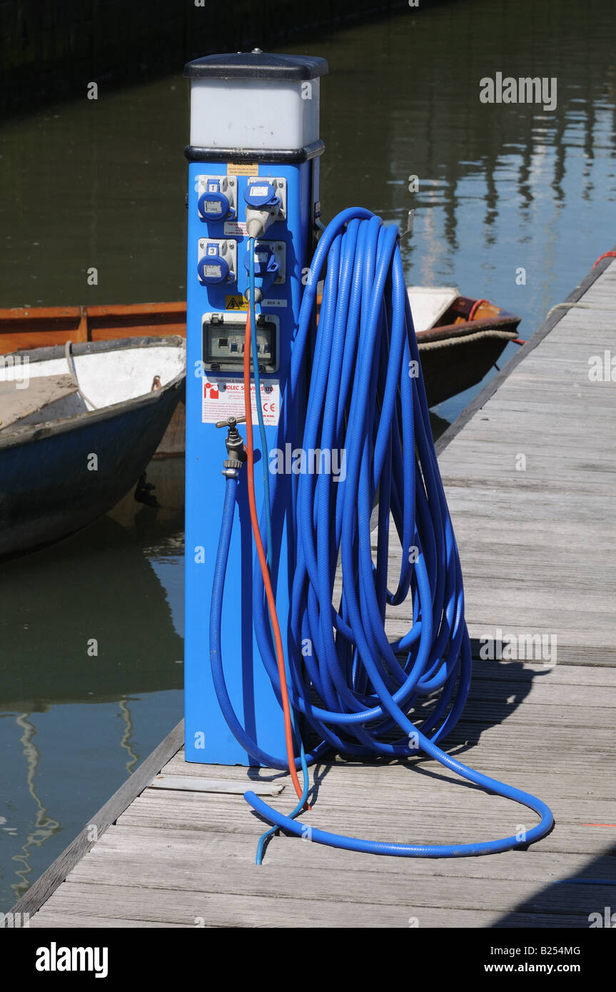 electrical and water supply unit at Marina Stock Photo Alamy