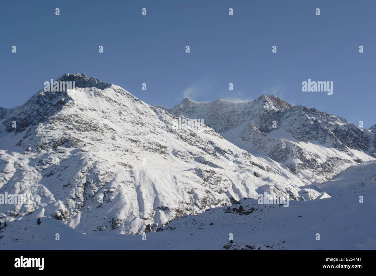 Skiing in Kaunertal valley, Austrian Alps. Stock Photo