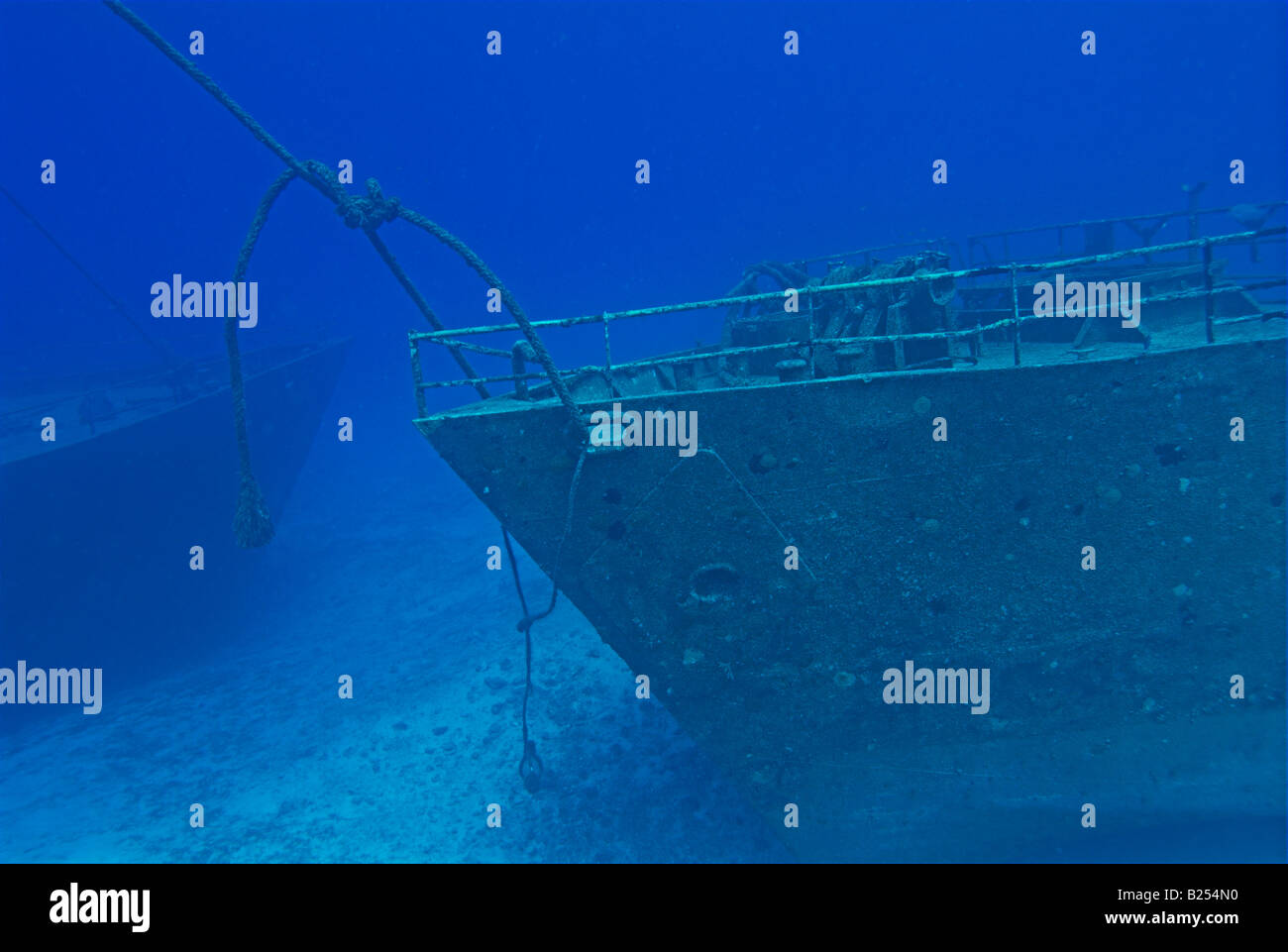 Sunken ship one of "Twin Sisters shipwrecks" "Paradise Island" Bahamas Stock Photo